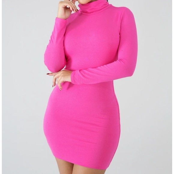 hot pink turtleneck dress